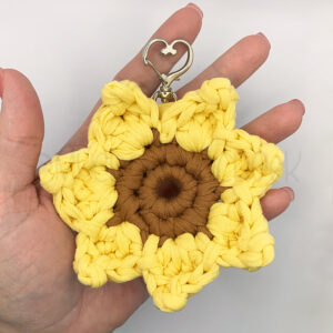 Crocheted T-Shirt Yarn Sunflower Keychain