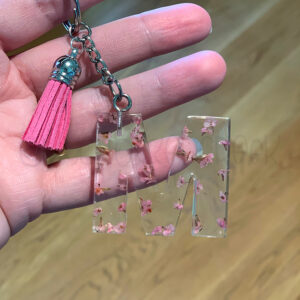 Custom Pink Flowers Letter Initial Keychain