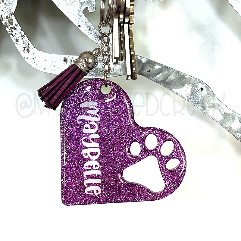 Purple glitter paw keychain medium