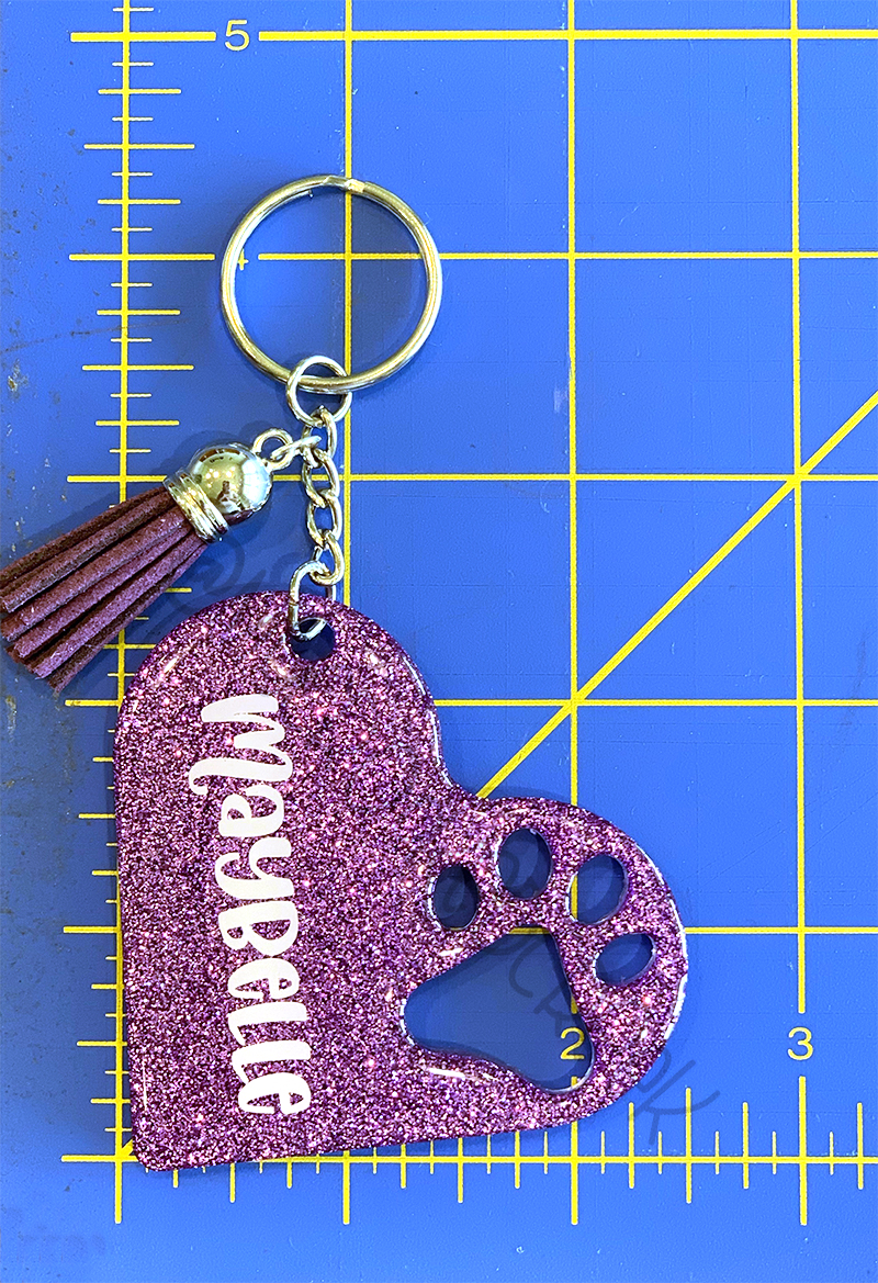 Purple glitter paw keychain medium